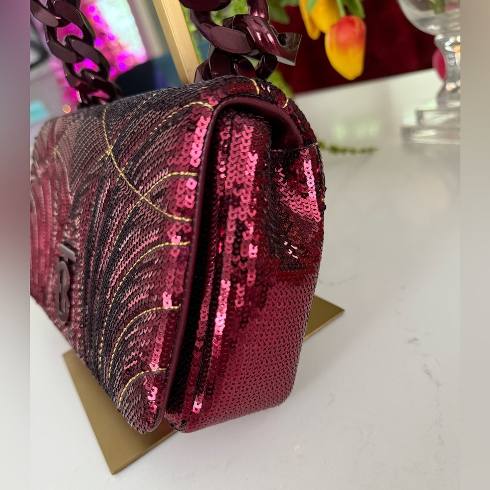 Burberry Lola Small Quilted Sequin Chain Shoulder Bag in Burgundy ~ EUC - Picture 6 of 14